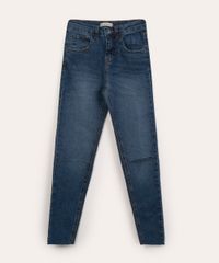 Calça Skinny Jeans Teen com Rasgos Azul Médio