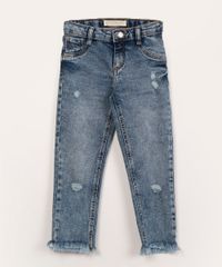 Calça Jeans Skinny Infantil Destroyed Azul Médio