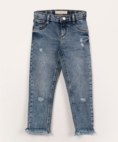 Calça Jeans Skinny Infantil Destroyed Azul Médio