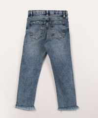 Calça Jeans Skinny Infantil Destroyed Azul Médio visão traseira