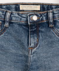 Calça Jeans Skinny Infantil Destroyed Azul Médio detalhe botão