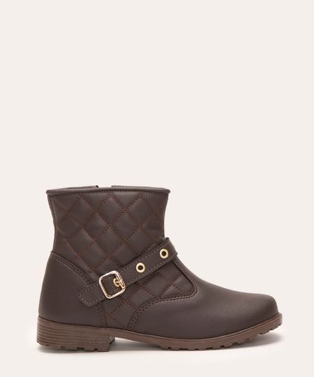 Bota Cano Médio Matelassê Infantil Marrom Escuro vista lateral Bota Cano Médio Matelassê Infantil Marrom Escuro vista lateral