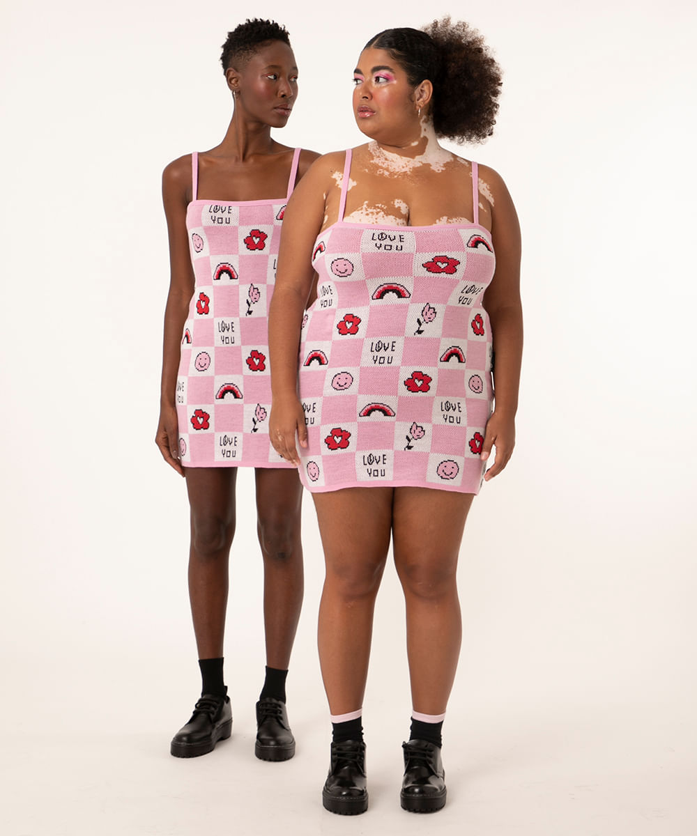 vestido de tricô quadriculado surreal são paulo rosa