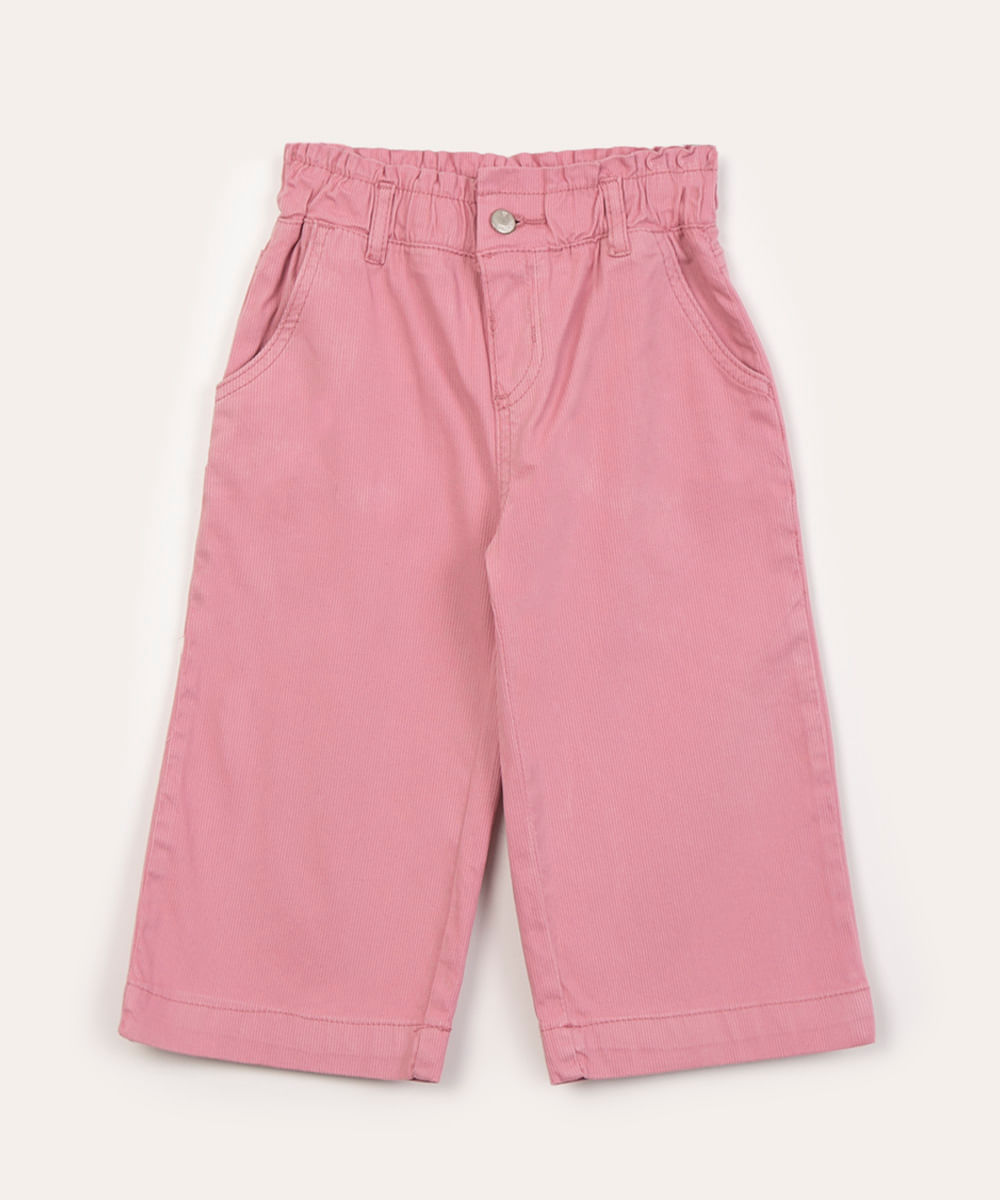 calça infantil wide leg de veludo cotelê rosê