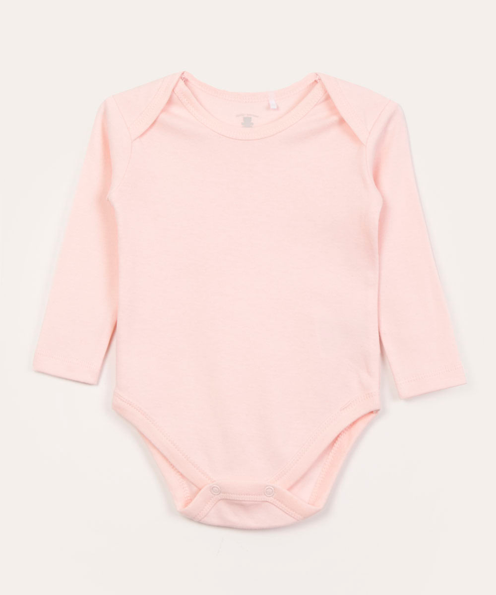 body infantil básico de algodão manga longa rosa claro