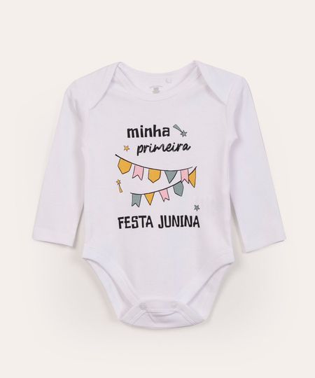 Body Infantil Manga Longa Festa Junina Off White