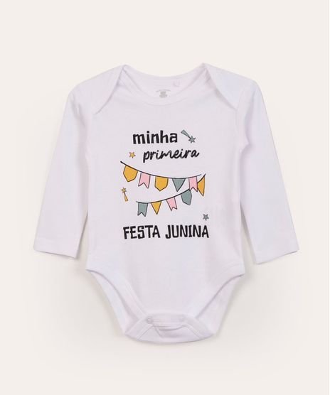 Body Infantil Manga Longa Festa Junina Off White
