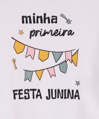 Body Infantil Manga Longa Festa Junina Off White com estampa minha primeira festa junina