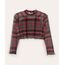 Blusa Juvenil Manga Longa de Tule Xadrez Multicor