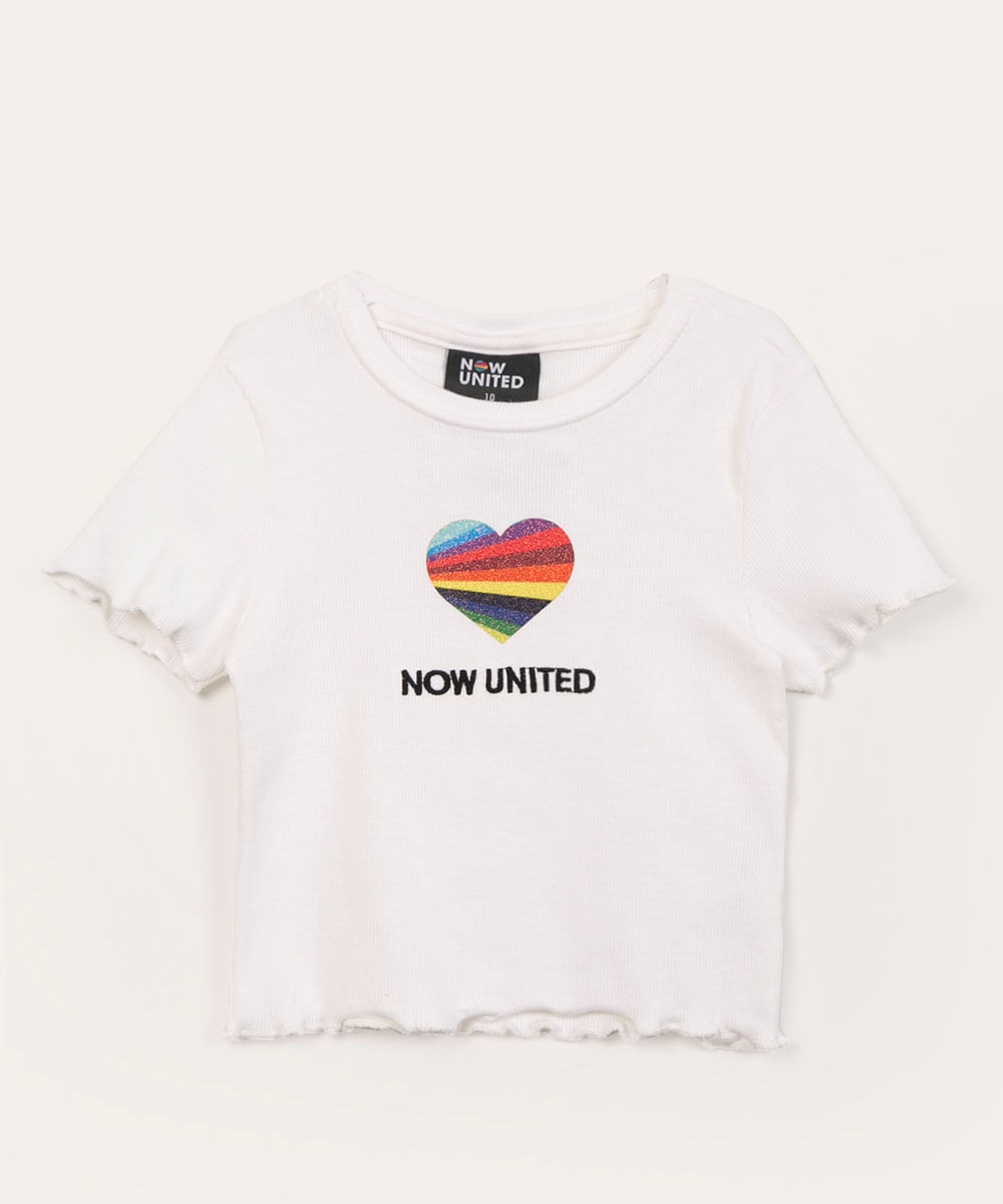 blusa juvenil manga curta now united fru fru off white