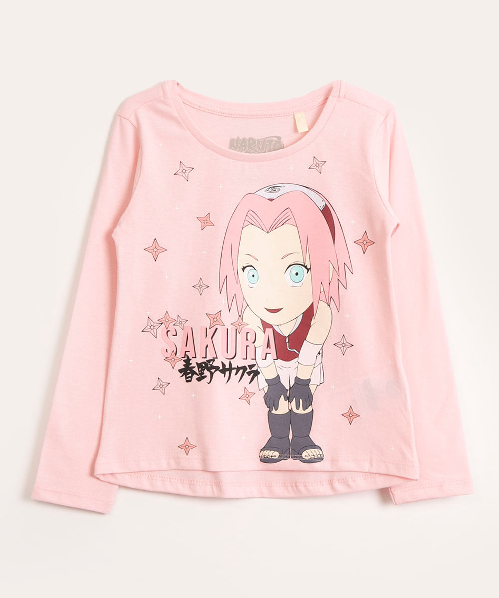 blusa de algodão infantil manga longa sakura rosa claro