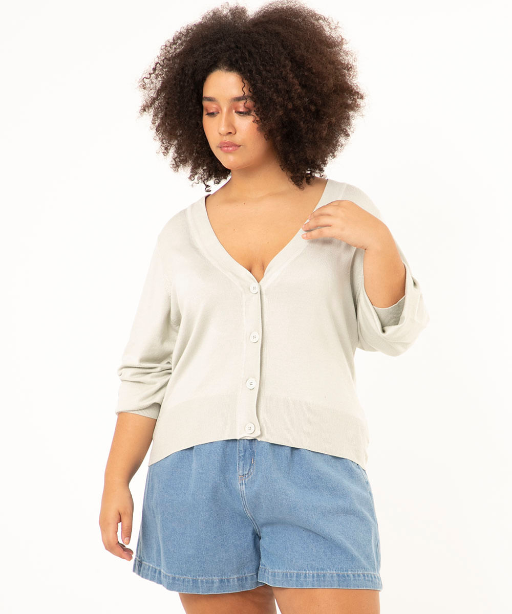 cardigan plus size básico botões verde