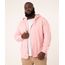 Blusão Plus Size de Moletom Básico com Capuz Rosa Masculino frente