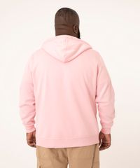 Blusão Plus Size de Moletom Básico com Capuz Rosa Masculino costas