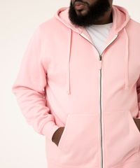 Blusão Plus Size de Moletom Básico com Capuz Rosa Masculino