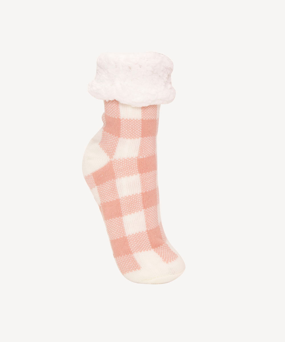 meia de inverno cano alto xadrez rosa
