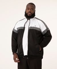 Jaqueta Esportiva Plus Size com Recorte Gola Alta Preto Masculina