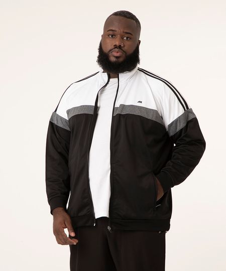 Jaqueta Esportiva Plus Size com Recorte Gola Alta Preto Masculina