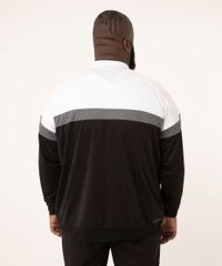 Jaqueta Esportiva Plus Size com Recorte Gola Alta Preto Masculina costas