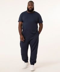 Calça Plus Size de Moletom Básica Azul Marinho Masculina