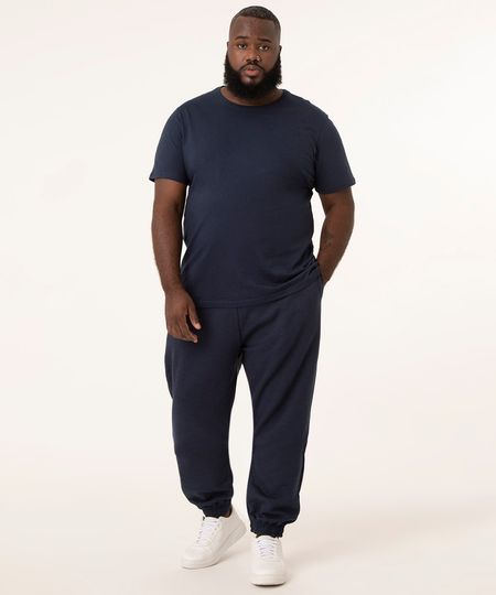 Calça Plus Size de Moletom Básica Azul Marinho Masculina