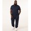 Calça Plus Size de Moletom Básica Azul Marinho Masculina