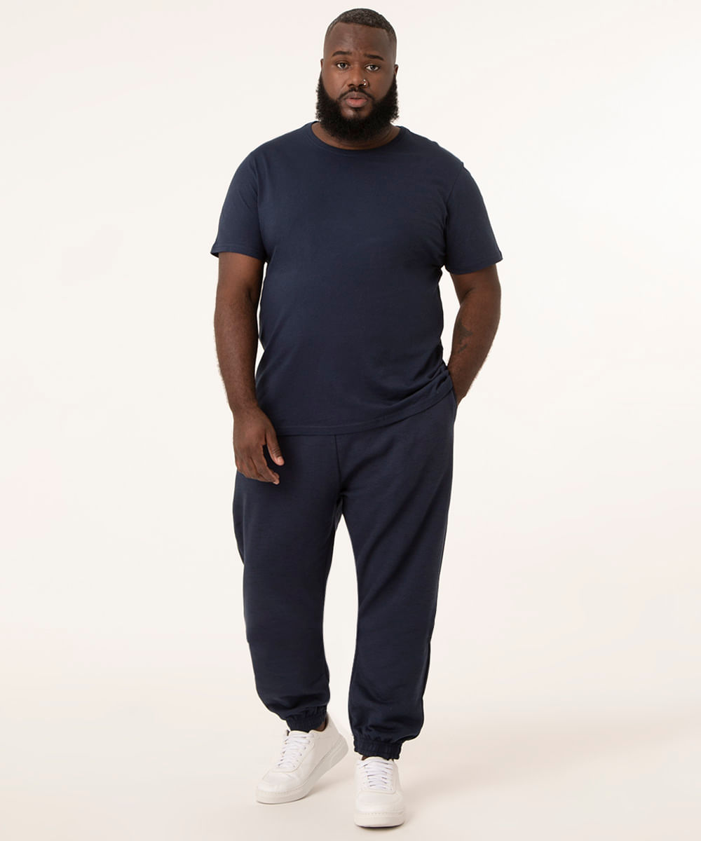 calça básica de moletom plus size azul marinho