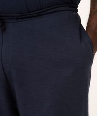 Calça Plus Size de Moletom Básica Azul Marinho Masculina detalhe bolsos