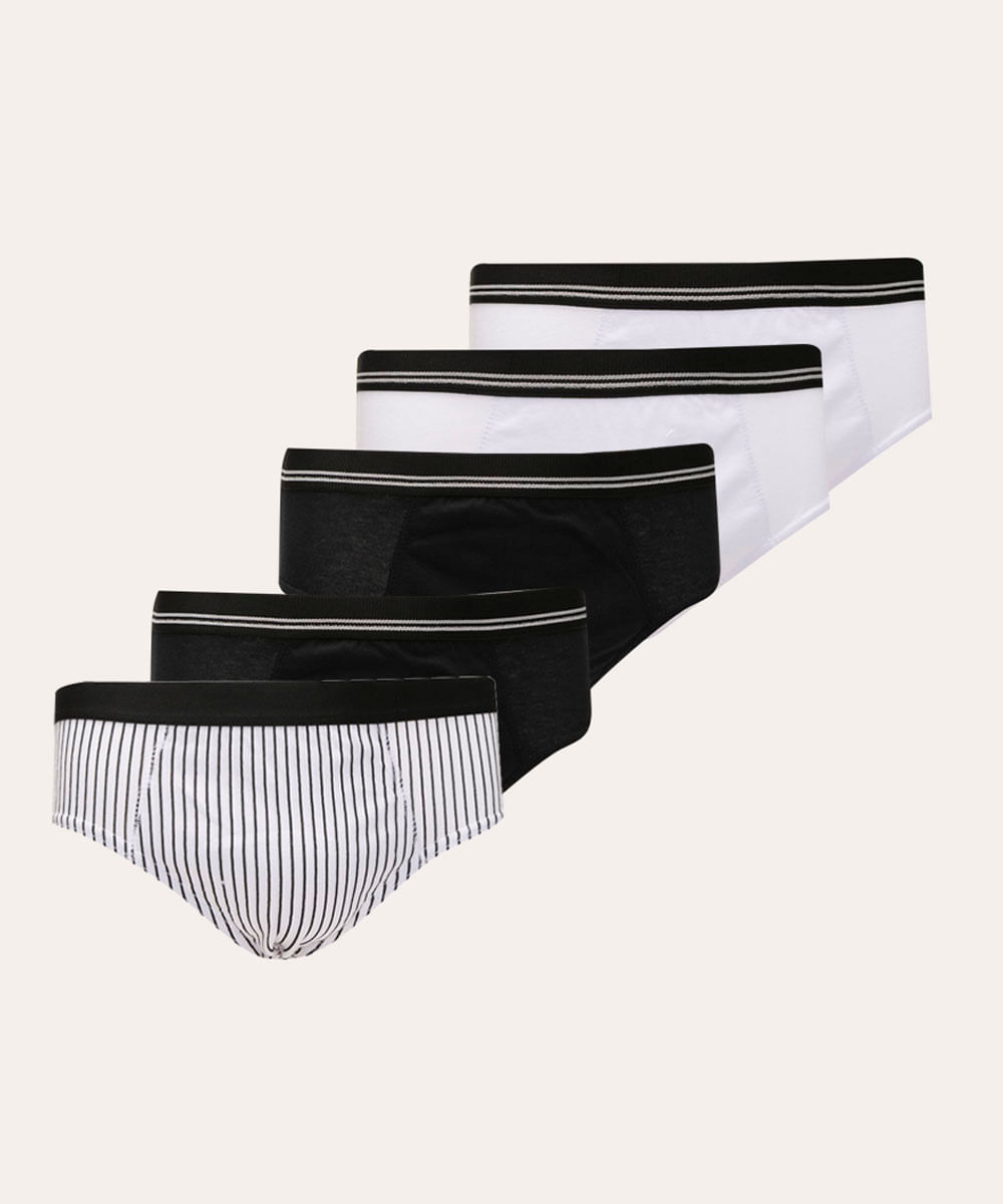 kit com 5 cuecas slip listrado multicor
