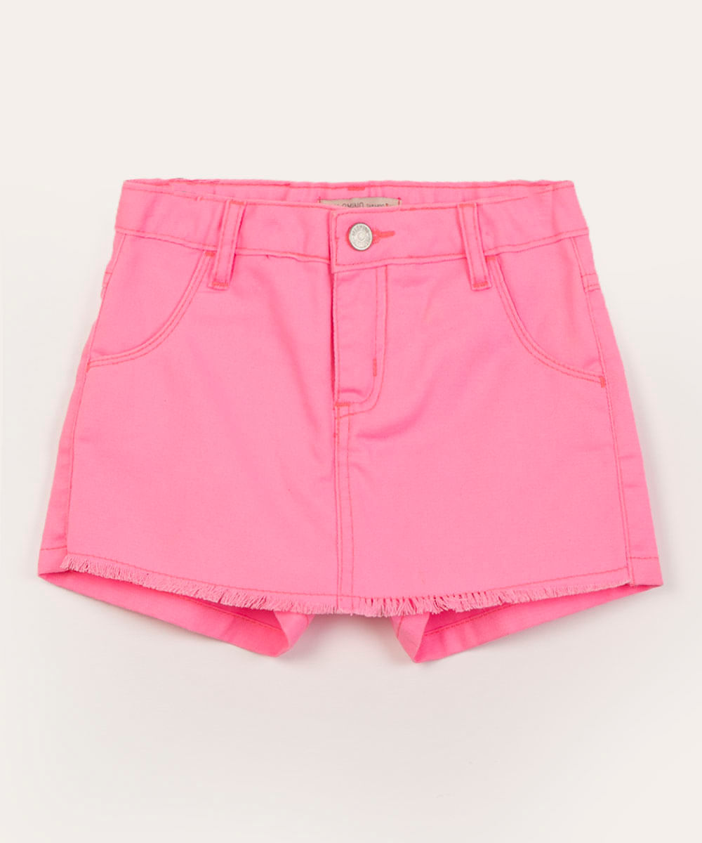 short saia infantil de sarja rosa neon