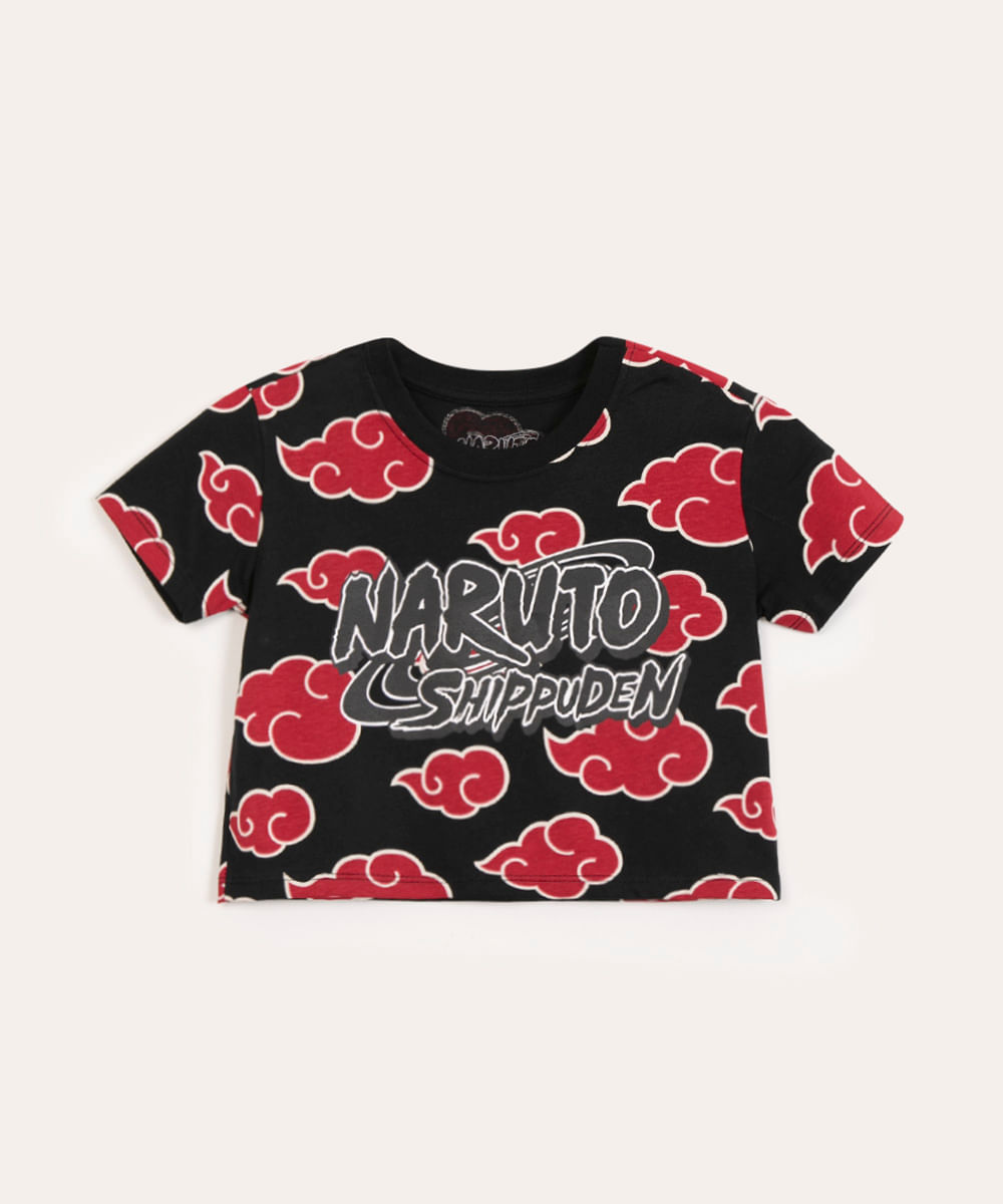 blusa cropped juvenil de algodão naruto preta