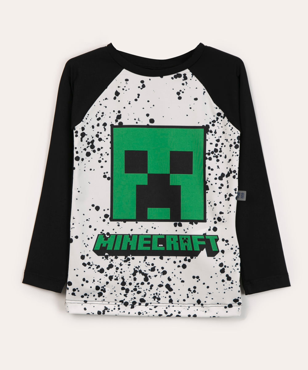 camiseta infantil de poliamida minecraft branco