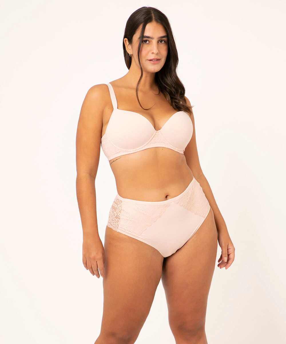 Calcinha Caleçon com Renda Plus Size Bonjour Bege