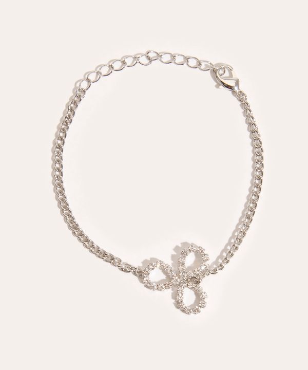 Pulseira Feminina Pingente de Flor com Strass Prateada Único