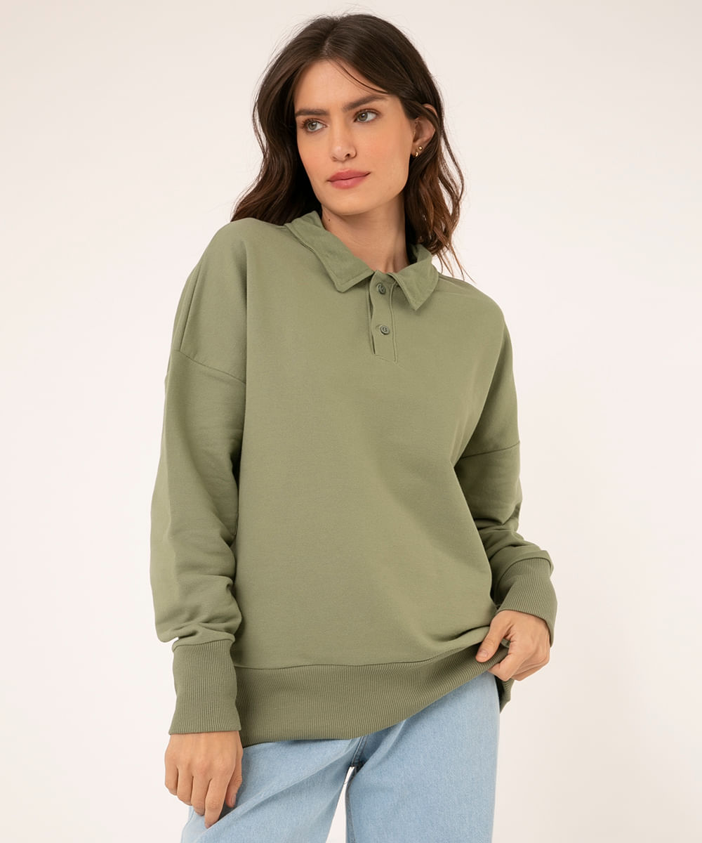 polo de moletom oversized verde