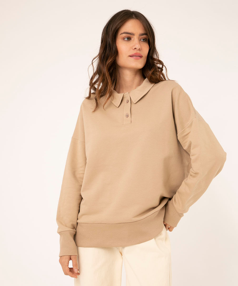 polo de moletom oversized bege