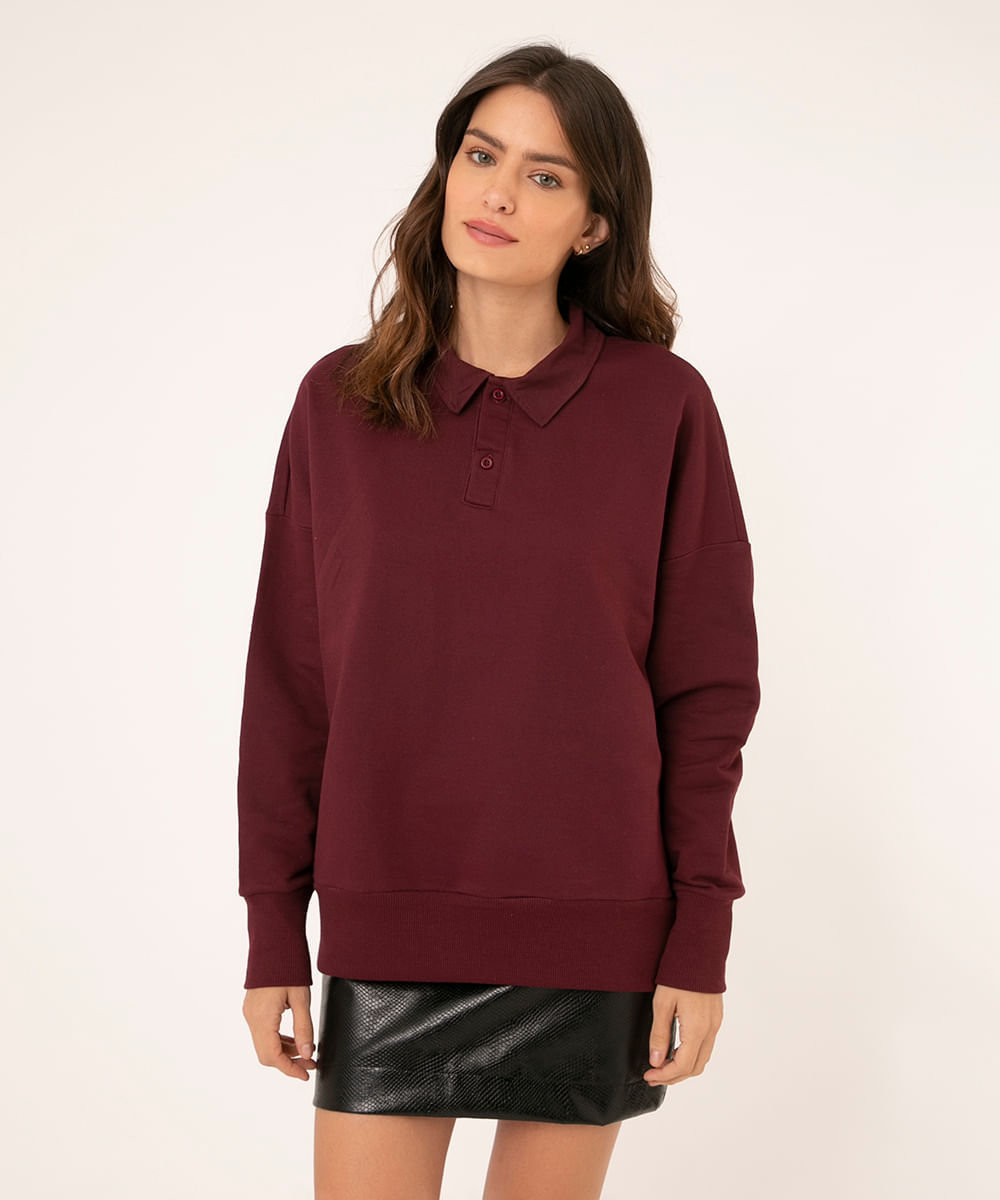 polo de moletom oversized vinho