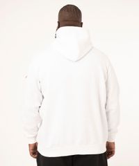 Blusa Plus Size de Moletom Nasa com Capuz Branco Masculina costas