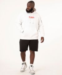 Blusa Plus Size de Moletom Nasa com Capuz Branco Masculina