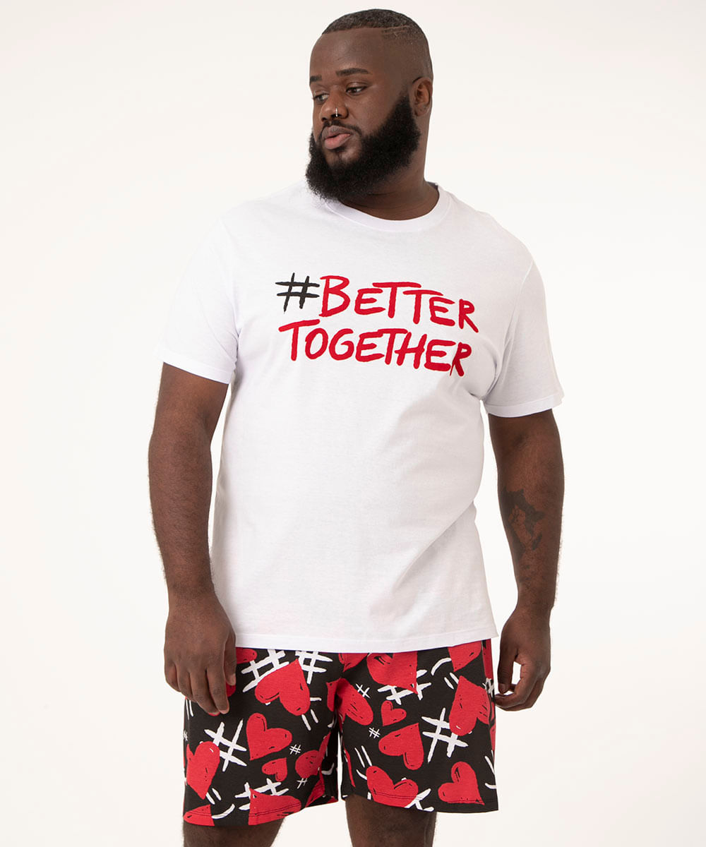 pijama plus size manga curta better together branco