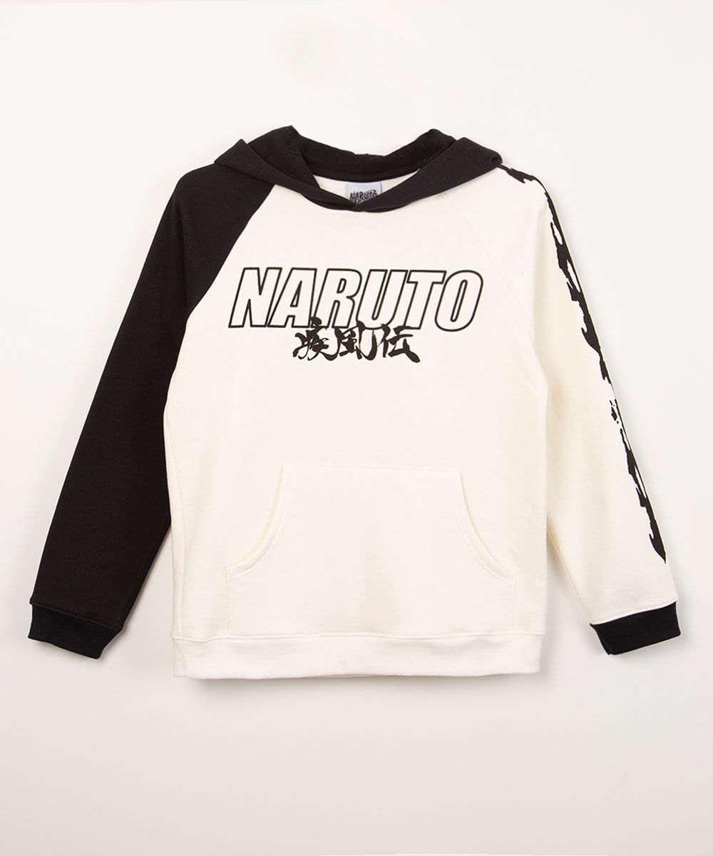 blusão juvenil de moletom com capuz naruto off white