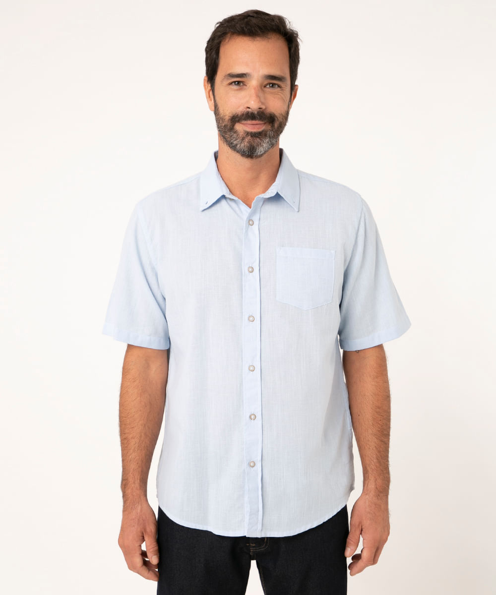 camisa manga curta comfort com bolso azul