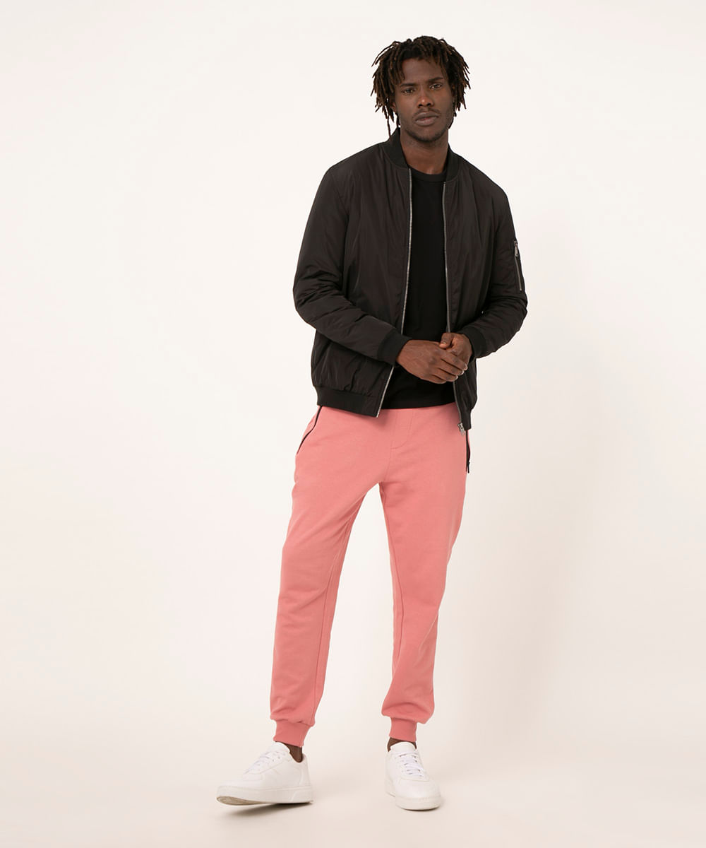 calça jogger relaxed de moletom rosa escuro