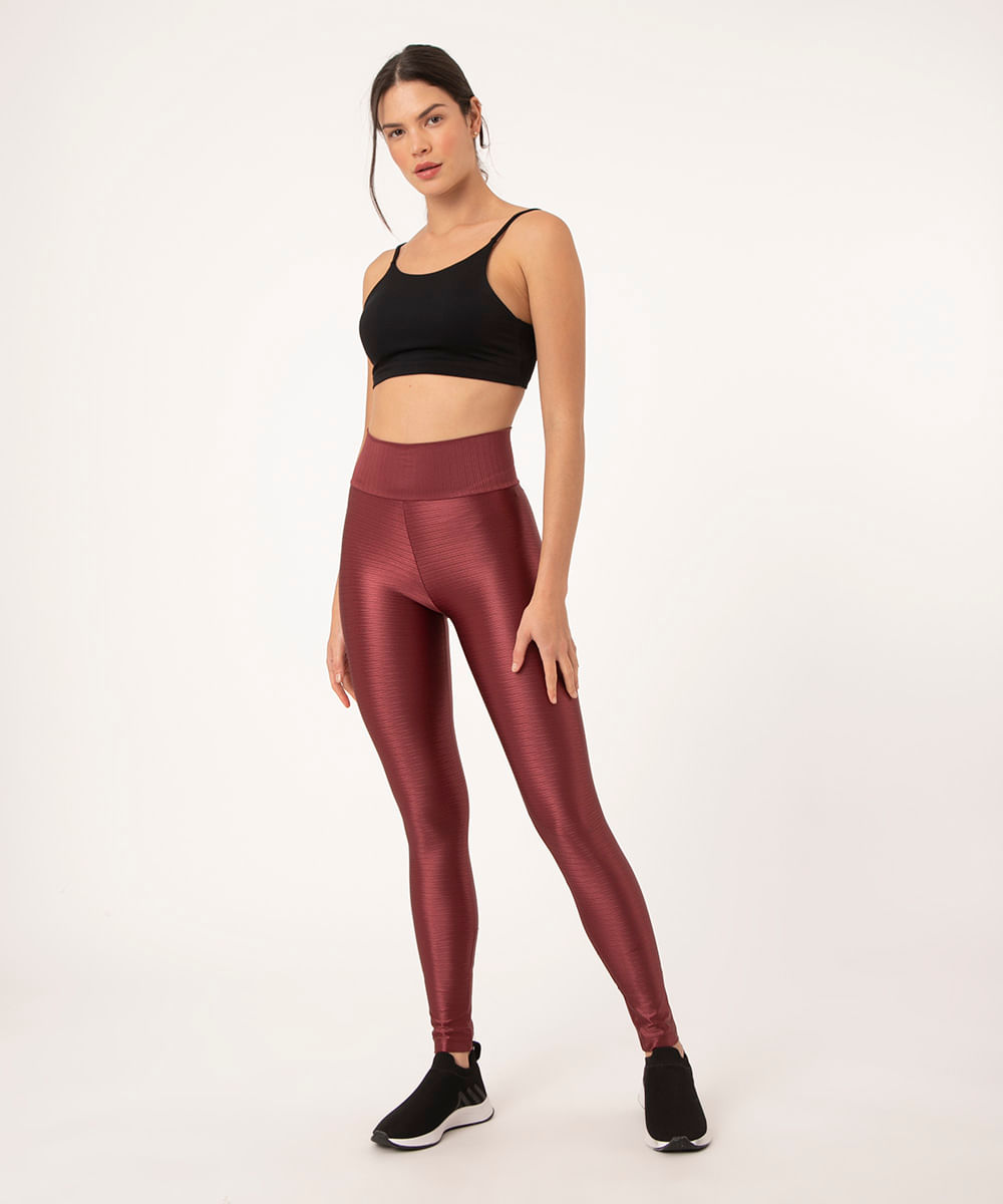 calça legging esportiva ace texturizada vinho médio