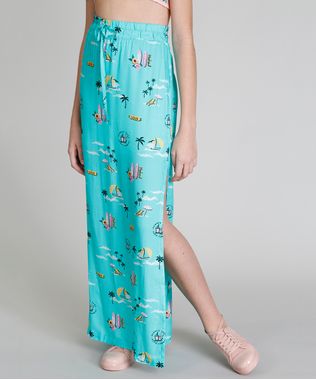 Saia-Infantil-Longa-Love-Dress-Estampada-Praia-com-Fendas-Verde-Claro-9281198-Verde_Claro_1