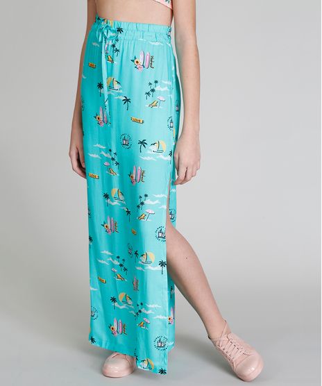 Saia-Infantil-Longa-Love-Dress-Estampada-Praia-com-Fendas-Verde-Claro-9281198-Verde_Claro_1