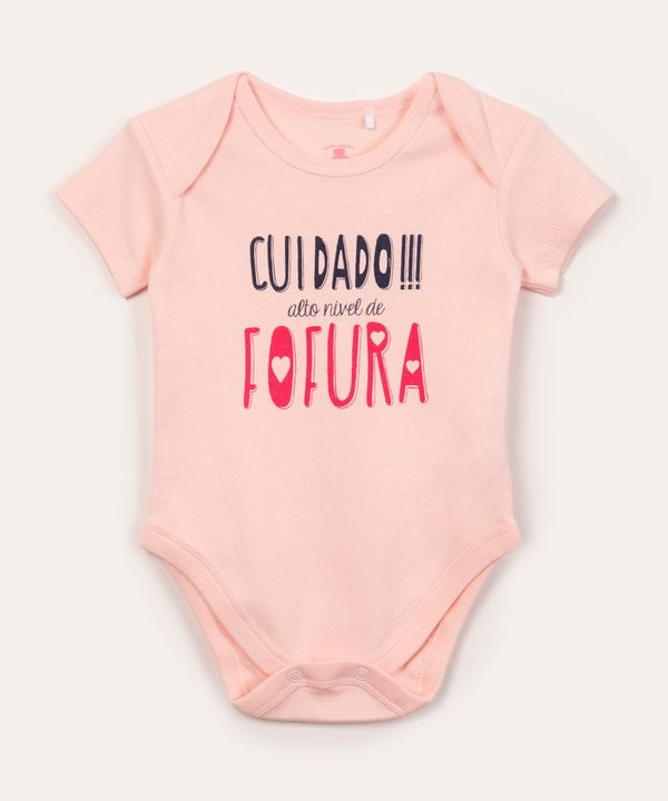 body infantil manga curta frase rosa claro 12-18