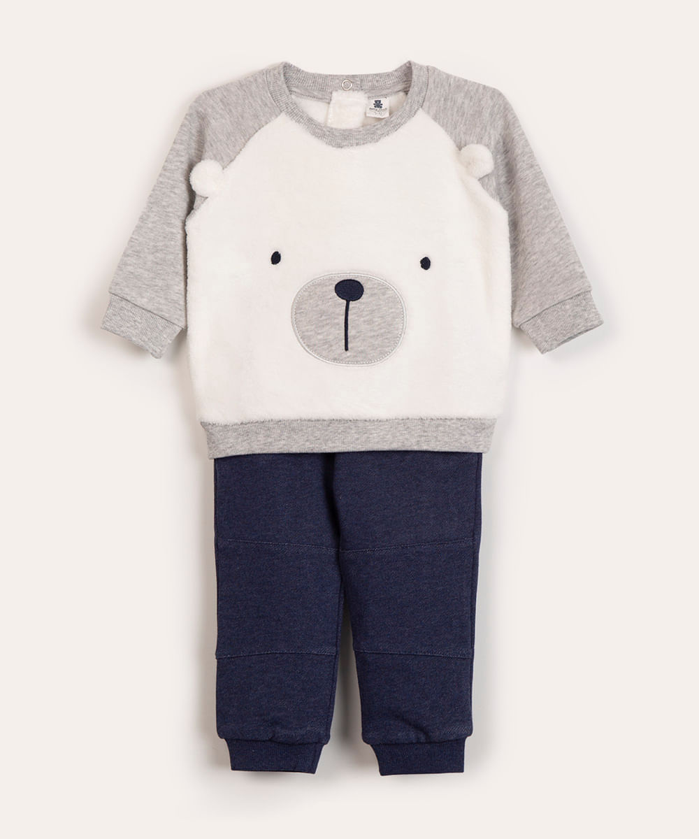 conjunto de inverno infantil urso polar off white