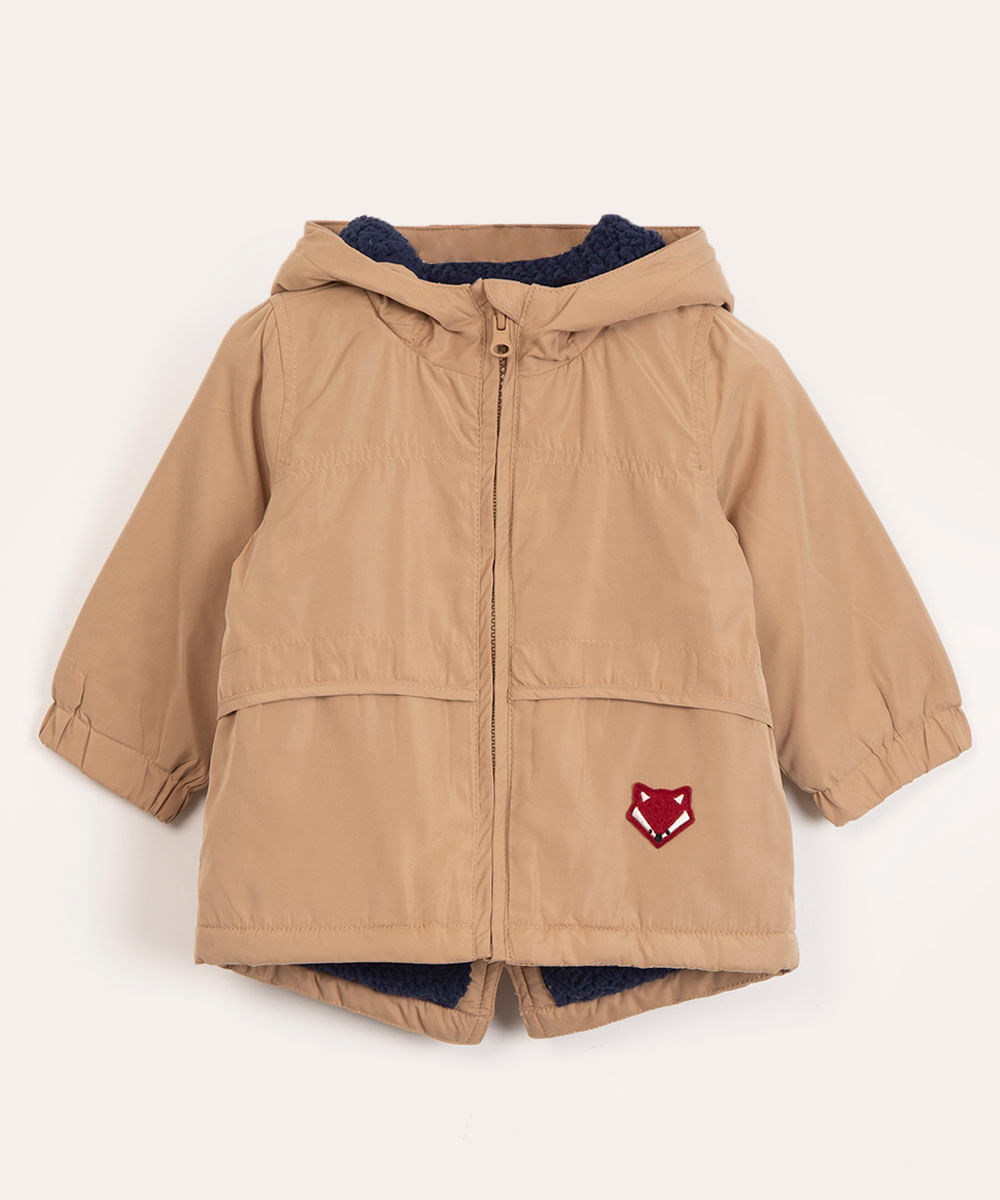 jaqueta parka infantil raposa com sherpa marrom claro