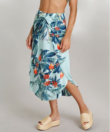 Saia-Feminina-Midi-Transpassada-com-No-Dress-To-Estampada-de-Caju-Verde-Claro-9225245-Verde_Claro_1